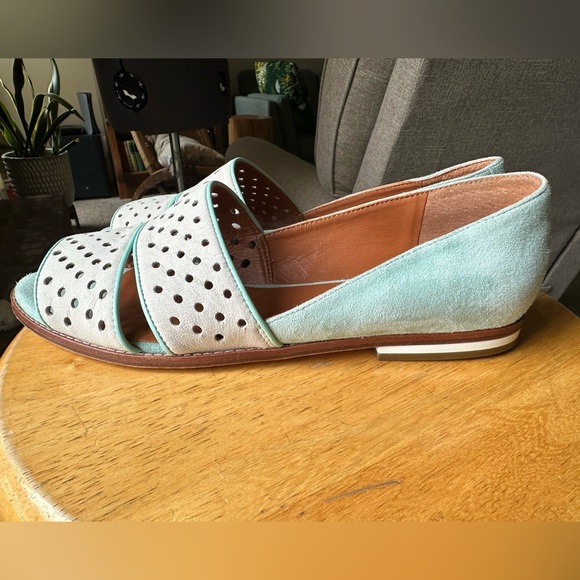 Rebecca Minkoff Open Toe White and Mint Leather Flats spring Shoe - Picture 2 of 8